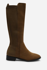 Parker Knee High Boots With Side Zip In Khaki Suede