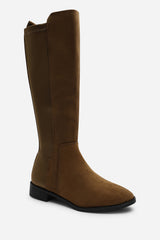 Parker Knee High Boots With Side Zip In Khaki Suede