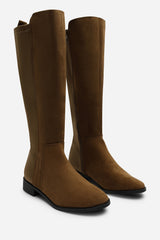Parker Knee High Boots With Side Zip In Khaki Suede