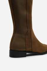 Parker Knee High Boots With Side Zip In Khaki Suede