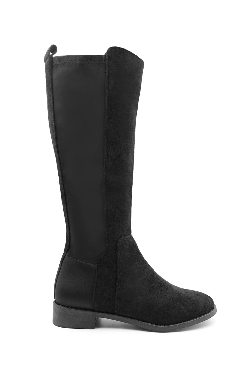 Jirelle Black Suede Round Toe Knee High Boots with Side Zip Closure