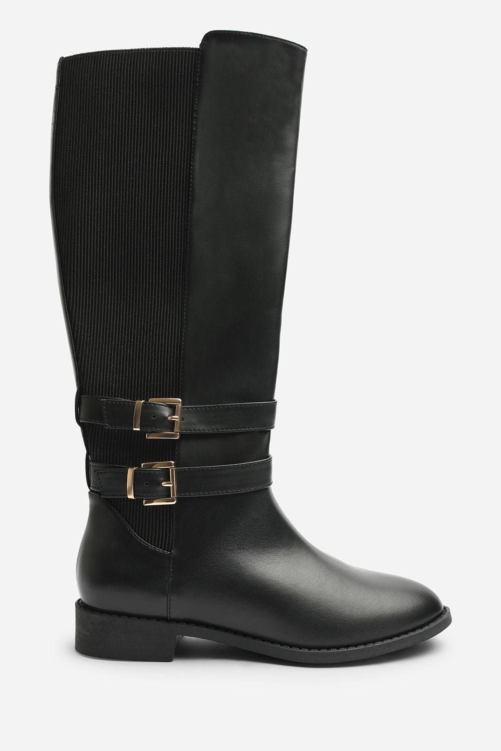 Elaris Double Buckle Detail Stretch Elastic Knee High Riding Boots