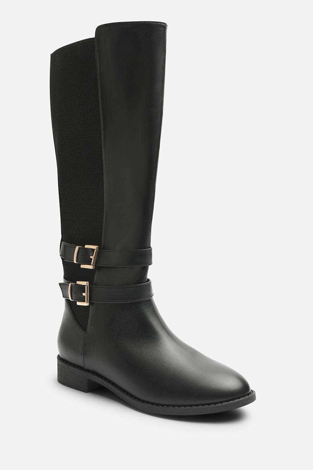Elaris Double Buckle Detail Stretch Elastic Knee High Riding Boots