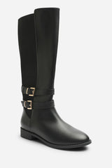 Elaris Double Buckle Detail Stretch Elastic Knee High Riding Boots