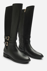 Elaris Double Buckle Detail Stretch Elastic Knee High Riding Boots