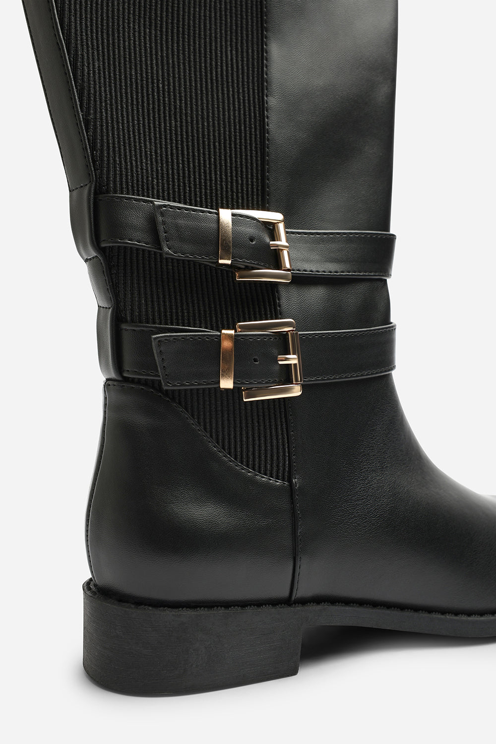 Elaris Double Buckle Detail Stretch Elastic Knee High Riding Boots