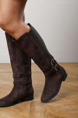 Elaris Double Buckle Detail Stretch Elastic Knee High Riding Boots