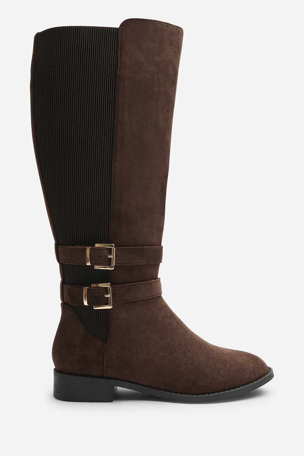 Elaris Wide Fit Double Buckle Detail Stretch Elastic Knee High Riding Boots