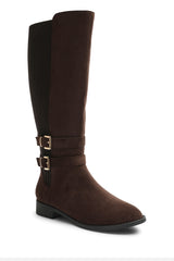 Elaris Double Buckle Detail Stretch Elastic Knee High Riding Boots