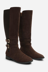 Elaris Double Buckle Detail Stretch Elastic Knee High Riding Boots