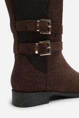Elaris Double Buckle Detail Stretch Elastic Knee High Riding Boots