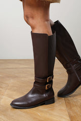 Elaris Double Buckle Detail Stretch Elastic Knee High Riding Boots