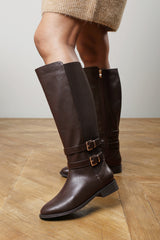 Elaris Double Buckle Detail Stretch Elastic Knee High Riding Boots
