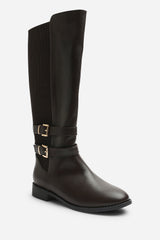 Elaris Double Buckle Detail Stretch Elastic Knee High Riding Boots