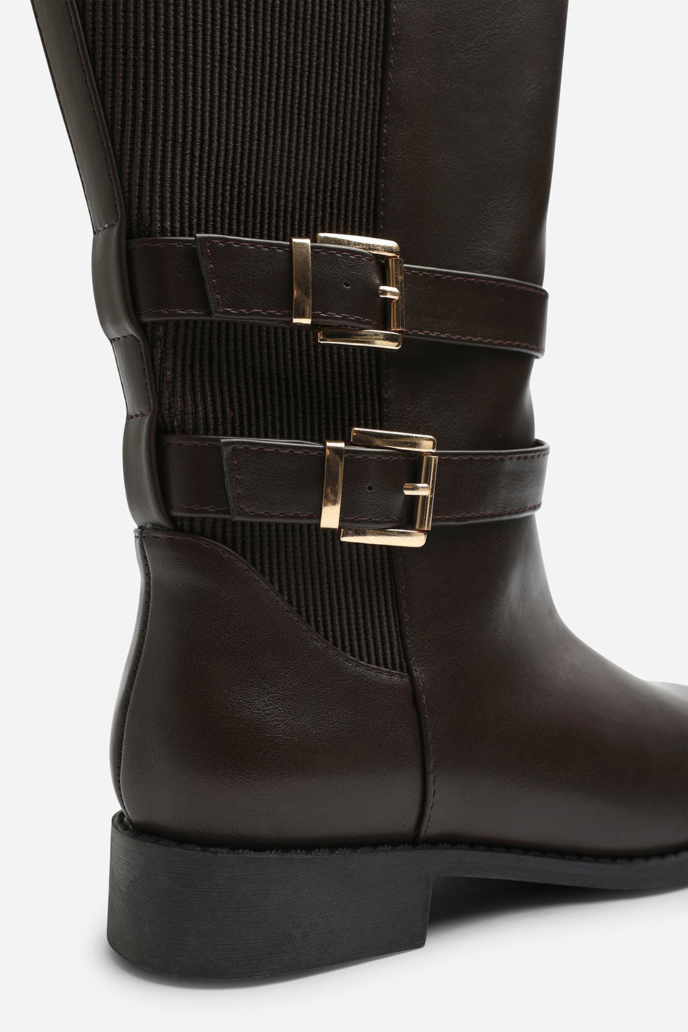 Elaris Double Buckle Detail Stretch Elastic Knee High Riding Boots
