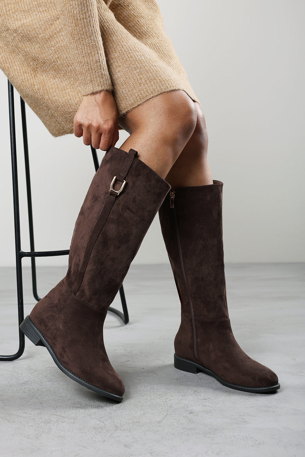 Karella Knee High Riding Boot with Hardware Detail