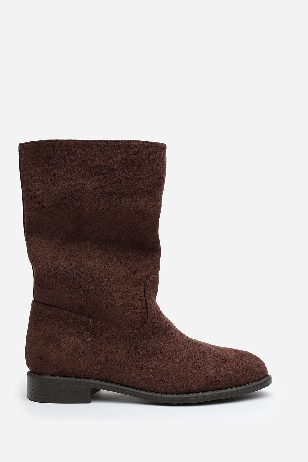 Ilyra Dark Brown Round Toe Mid Calf Flat Sole Boots
