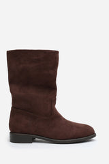 Ilyra Dark Brown Round Toe Mid Calf Flat Sole Boots