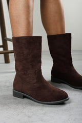 Ilyra Dark Brown Round Toe Mid Calf Flat Sole Boots