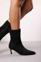 Nyla Black Suede Pointed Toe Ankle Low Heel Boot