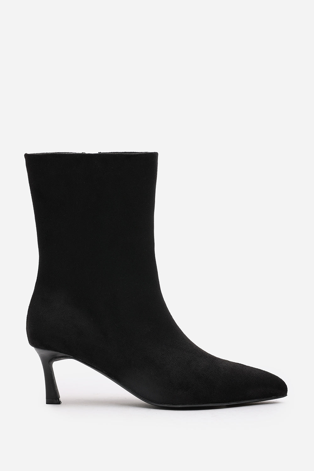 Zafira Black Pointed Toe Kitten Heel Ankle Boots
