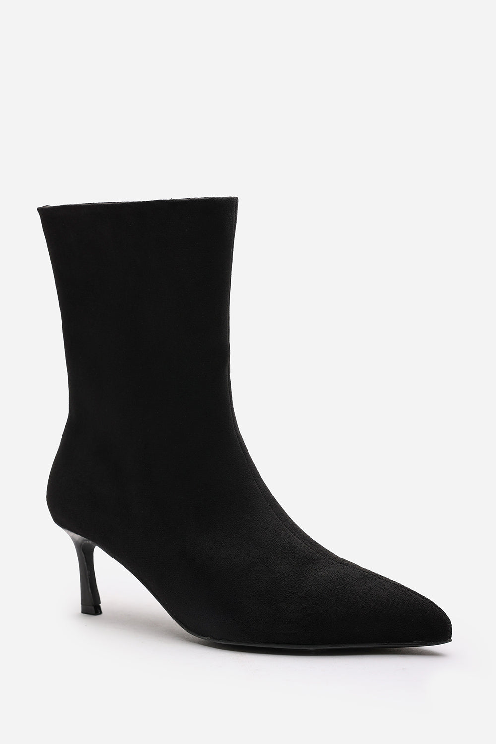 Zafira Black Pointed Toe Kitten Heel Ankle Boots
