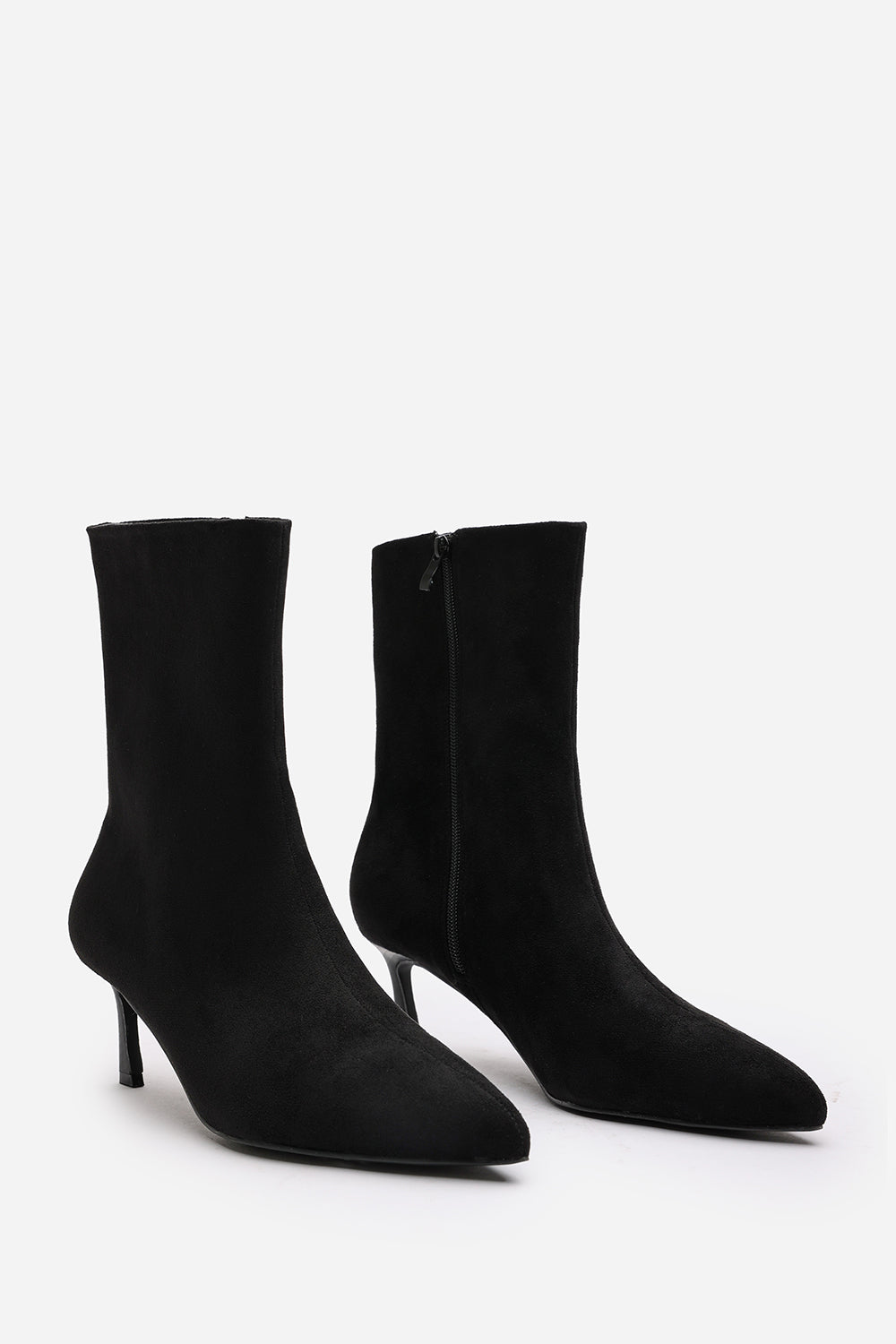 Zafira Black Pointed Toe Kitten Heel Ankle Boots