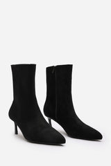 Nyla Black Suede Pointed Toe Ankle Low Heel Boot