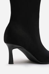 Nyla Black Suede Pointed Toe Ankle Low Heel Boot