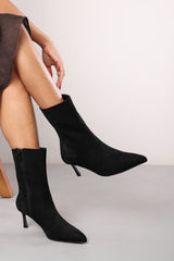 Nyla Black Suede Pointed Toe Ankle Low Heel Boot