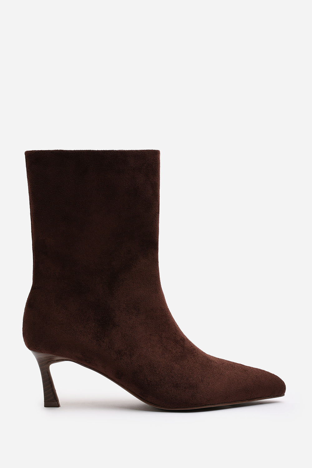 Nyla Dark Brown Suede Pointed Toe Ankle Low Heel Boot