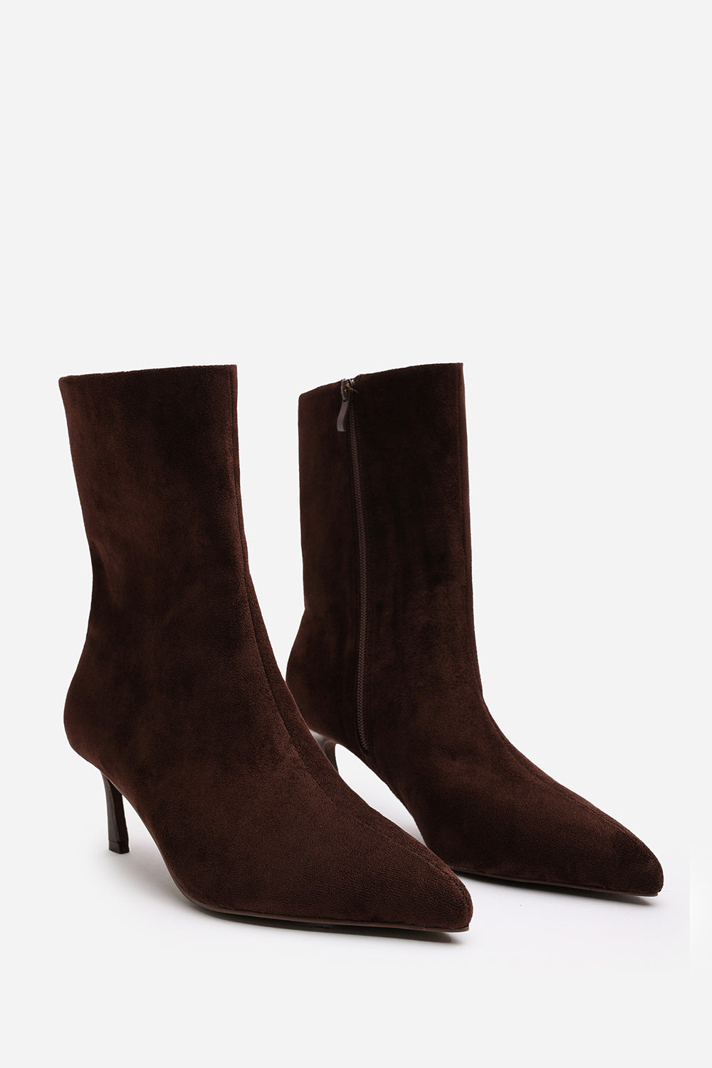Invara Dark Brown Heeled Pointed Toe Ankle Boots