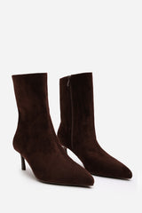 Nyla Dark Brown Suede Pointed Toe Ankle Low Heel Boot