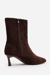 Nyla Dark Brown Suede Pointed Toe Ankle Low Heel Boot