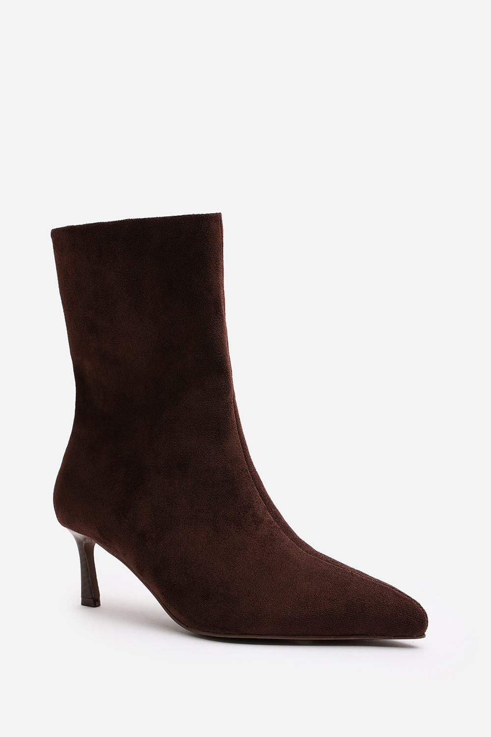 Zafira Brown Pointed Toe Kitten Heel Ankle Boots
