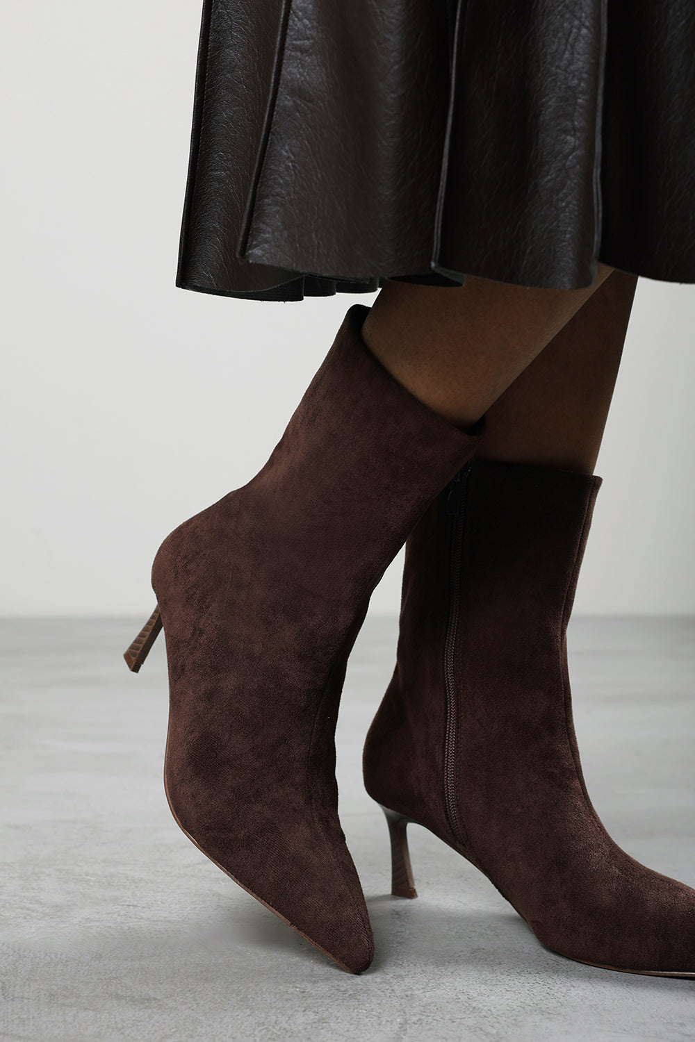 Invara Dark Brown Heeled Pointed Toe Ankle Boots