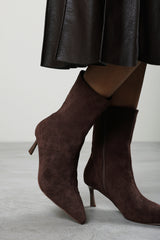 Invara Dark Brown Heeled Pointed Toe Ankle Boots