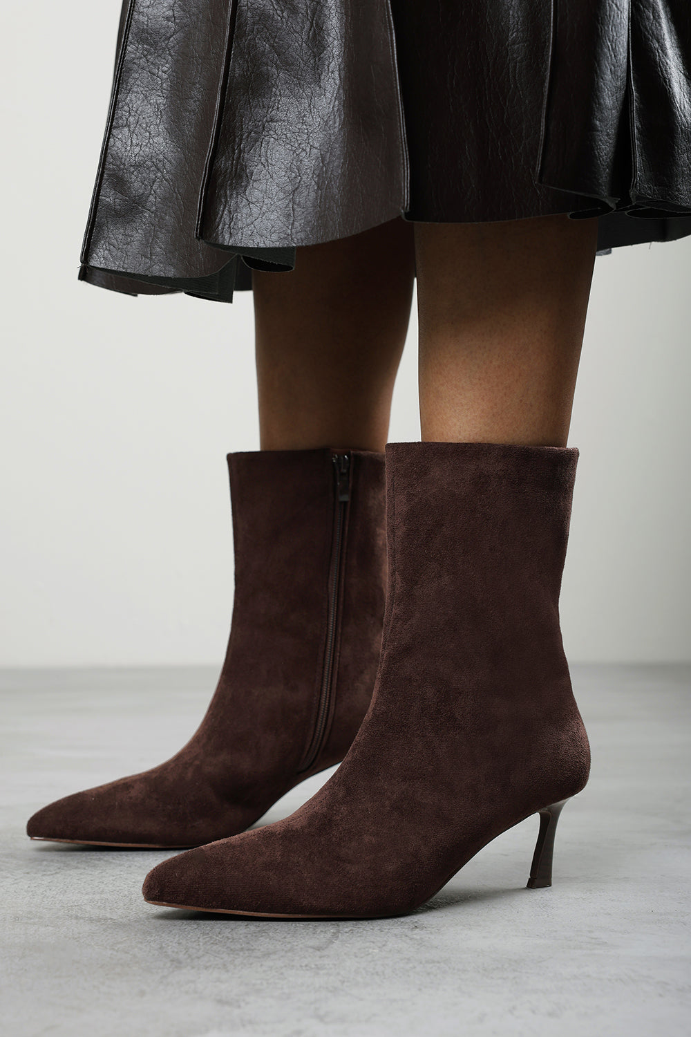 Invara Dark Brown Heeled Pointed Toe Ankle Boots