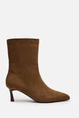 Nyla Khaki Suede Pointed Toe Ankle Low Heel Boot