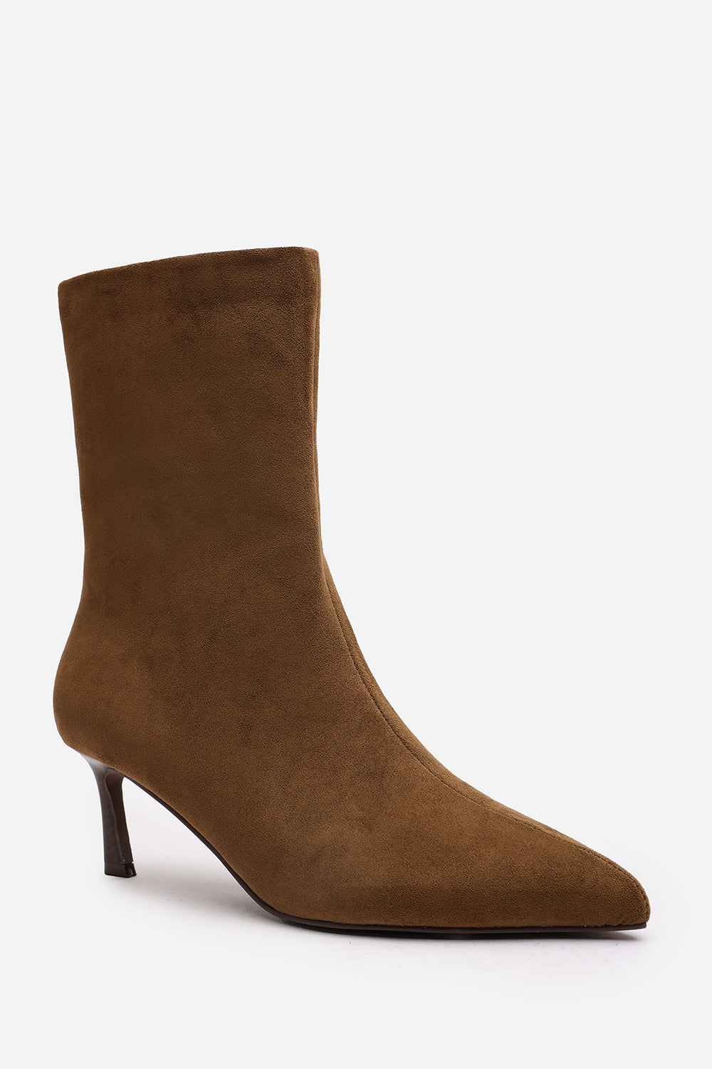 Nyla Khaki Suede Pointed Toe Ankle Low Heel Boot