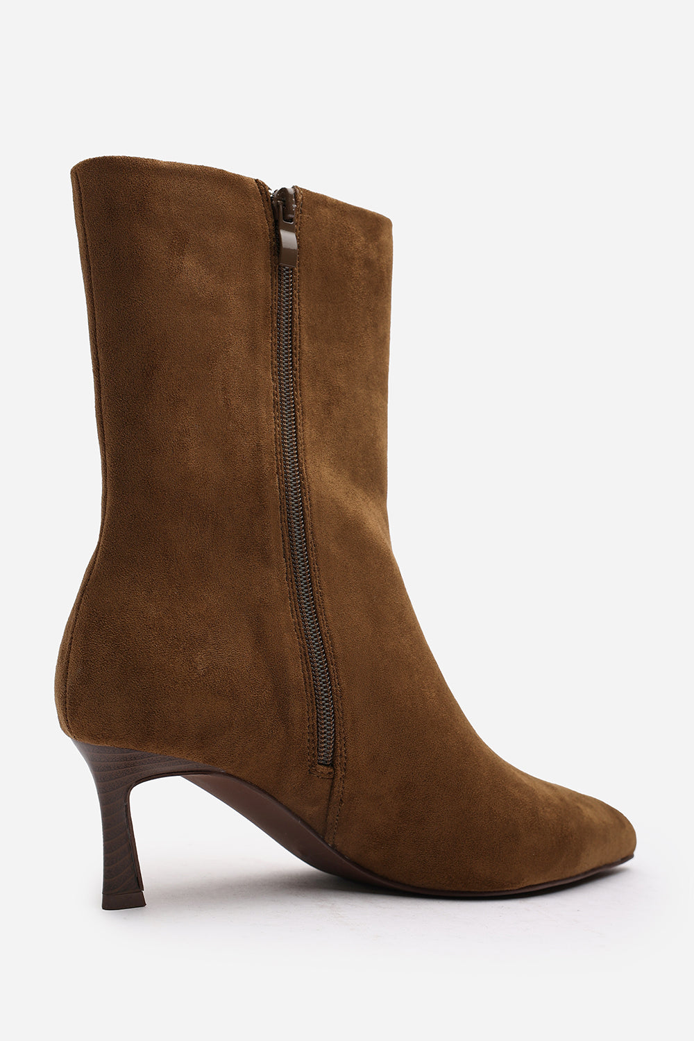 Nyla Khaki Suede Pointed Toe Ankle Low Heel Boot
