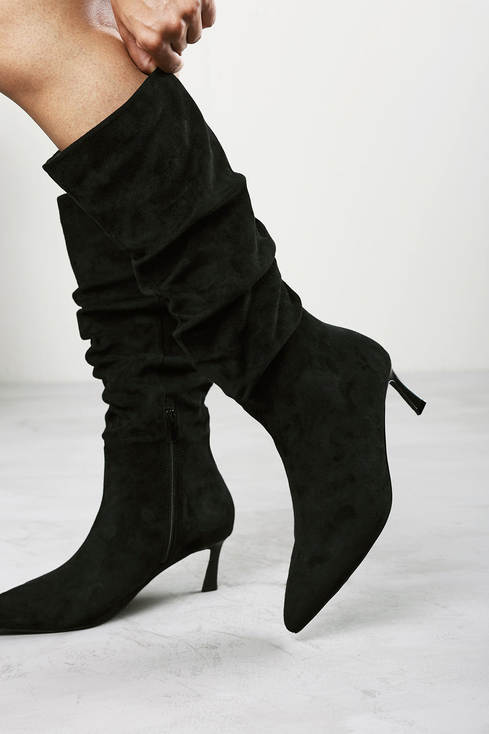Kivora Ruched Knee High Pointed Stiletto Boot