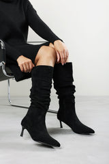 Kivora Ruched Knee High Pointed Stiletto Boot