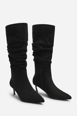 Kivora Ruched Knee High Pointed Stiletto Boot