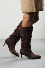 Kivora Ruched Knee High Pointed Stiletto Boot