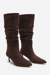 Kivora Ruched Knee High Pointed Stiletto Boot
