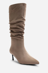 Kivora Ruched Knee High Pointed Stiletto Boot