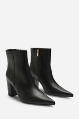 Ebrina Black Pointed Toe Block Heeled Ankle Boot