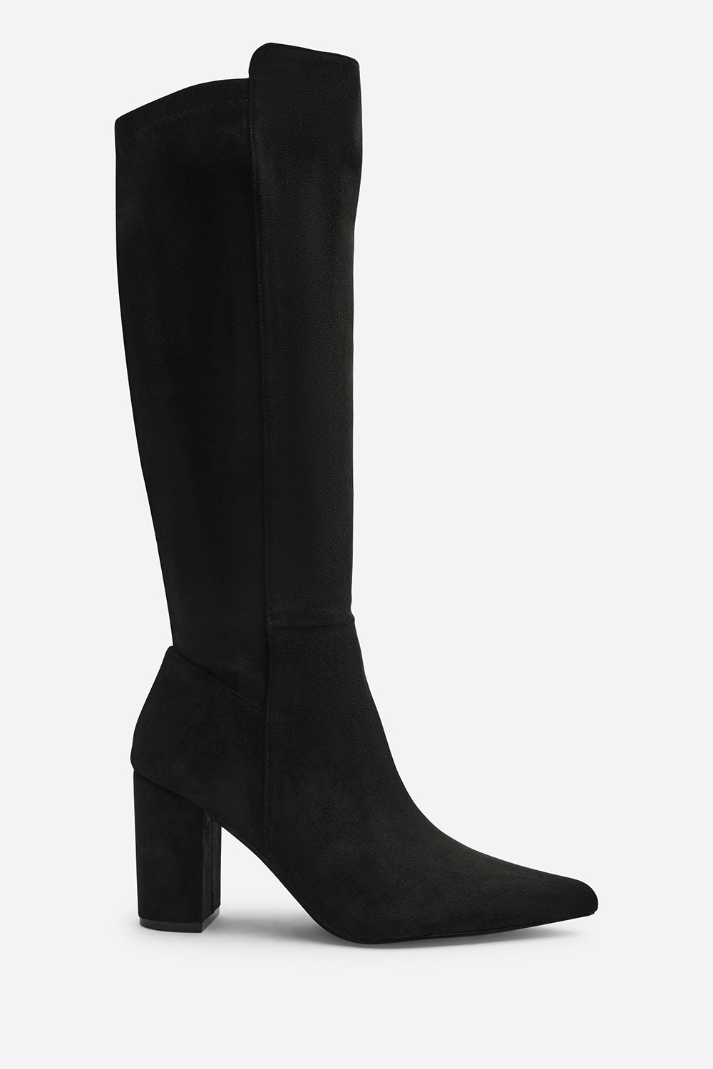 Georgina Stretch Suede Knee High Pointed Boots In Black