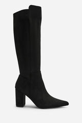 Georgina Stretch Suede Knee High Pointed Boots In Black